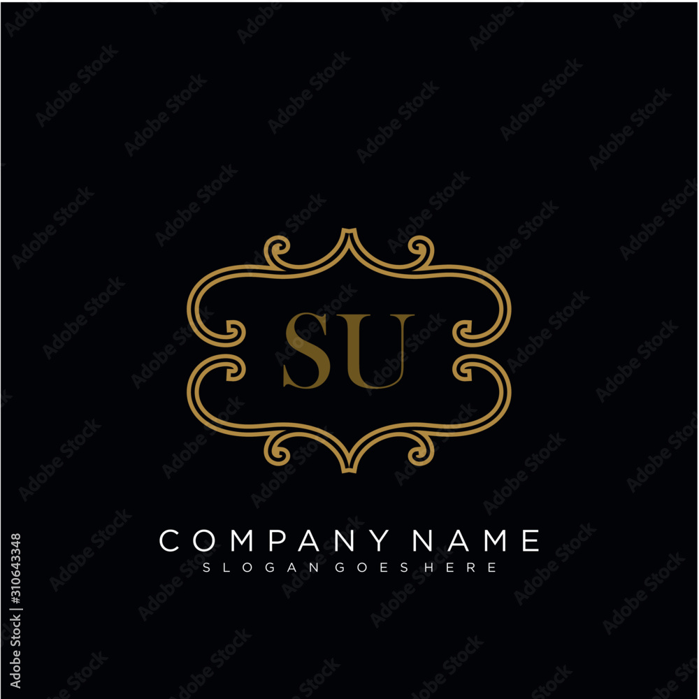 SU Initial logo. Ornament ampersand monogram golden logo