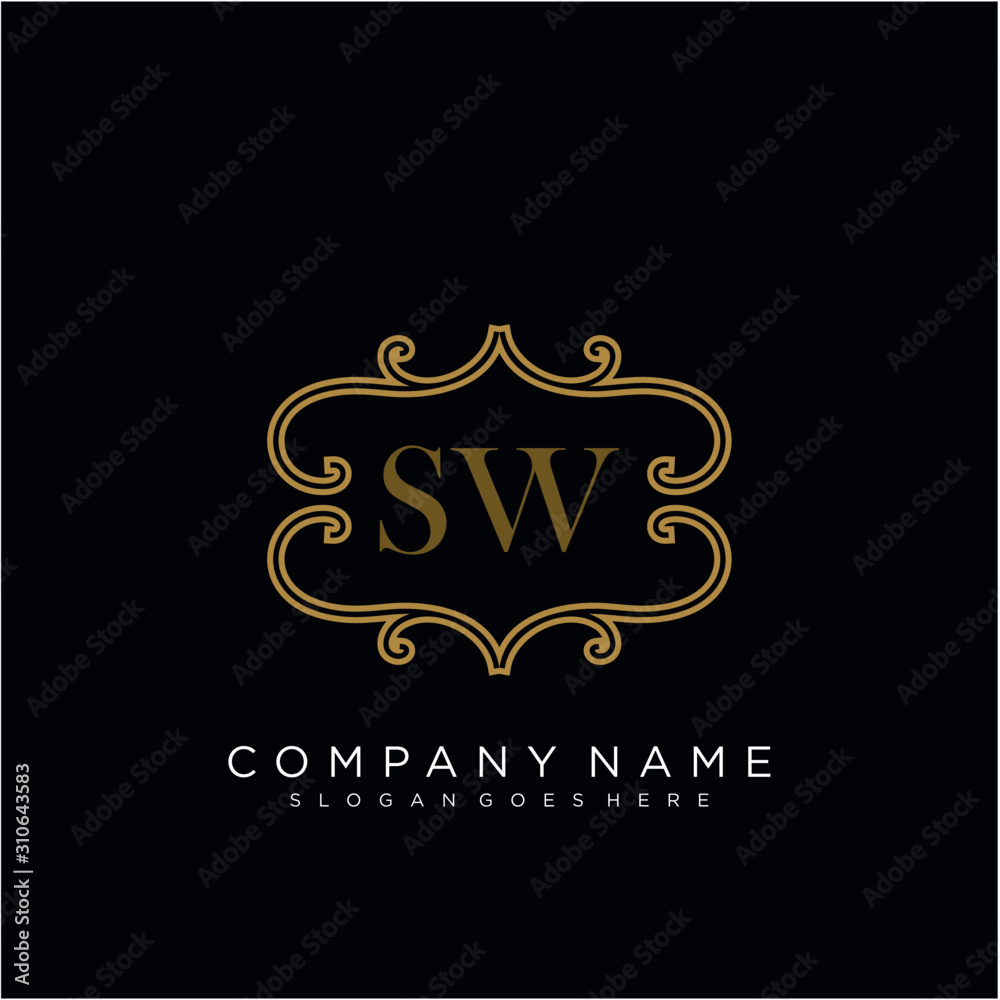 SW Initial logo. Ornament ampersand monogram golden logo