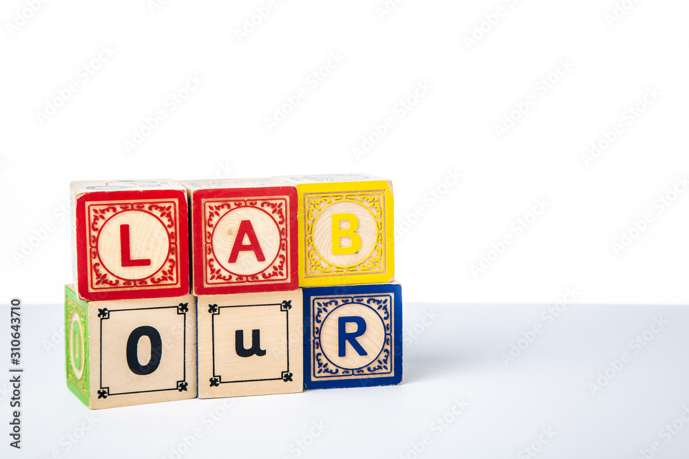 Childrens Wooden Alphabet Blocks Spelling the Word Labour Childrens Wooden Alphabet Blocks Spelling the Word Labour