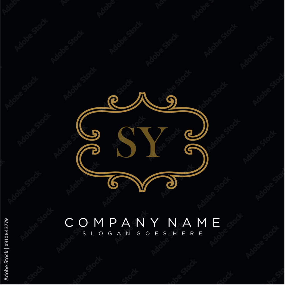 SY Initial logo. Ornament ampersand monogram golden logo