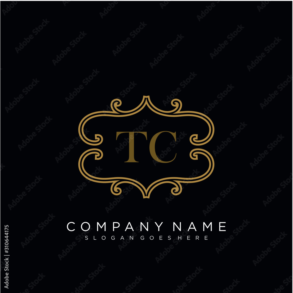 TC Initial logo. Ornament ampersand monogram golden logo
