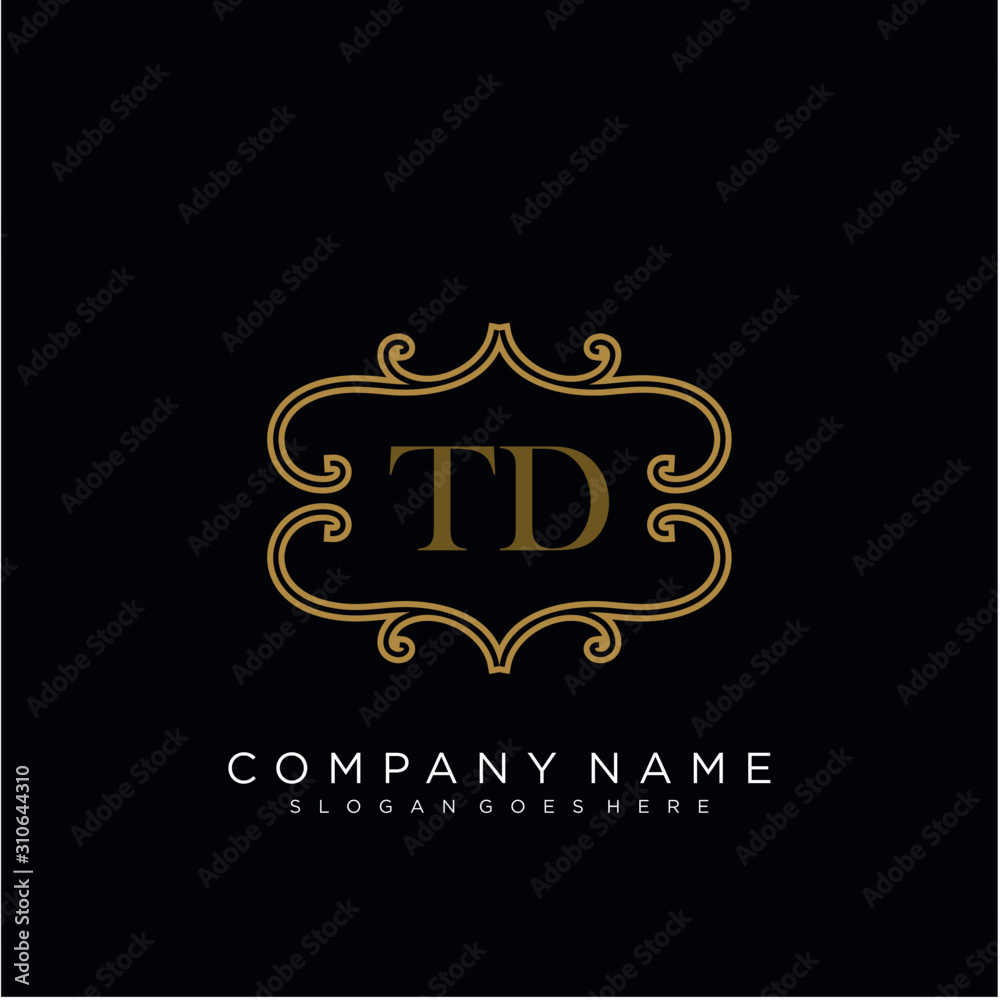 TD Initial logo. Ornament ampersand monogram golden logo