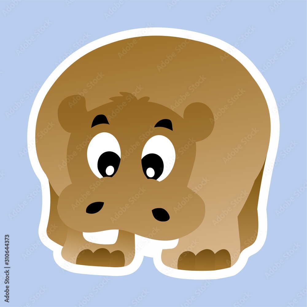 Obraz premium Sticker of Fat Hippopotamus Cartoon, Cute Funny Character, Flat Design 