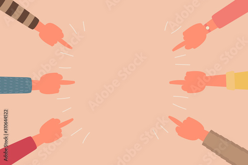 human hand finger fuck you sign teamwork together concept, vector flat illustration