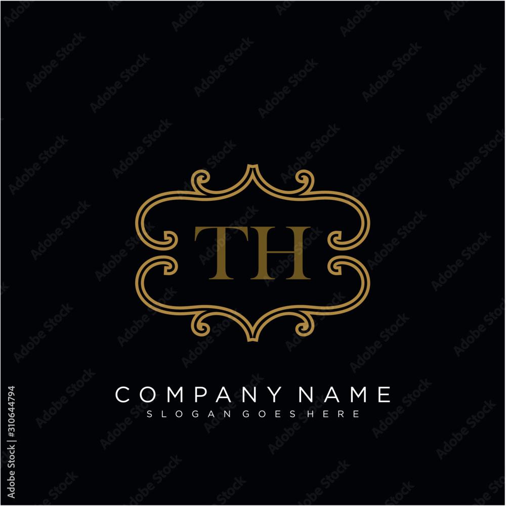 Initial letter TH logo luxury vector mark, gold color elegant classical