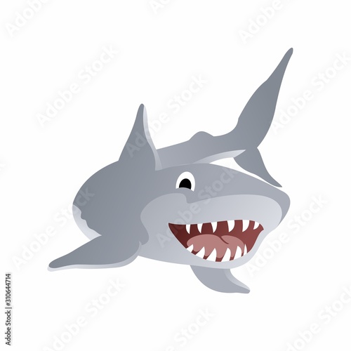 Illustration of Sharks Show Their Teeth Cartoon  Cute Funny Character  Swim in Water  Flat Design
