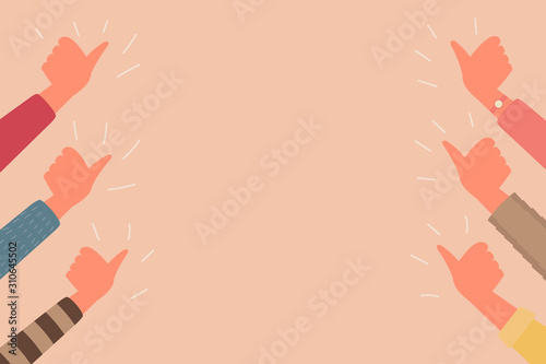 human hand thumb up sign teamwork together concept, vector flat illustration