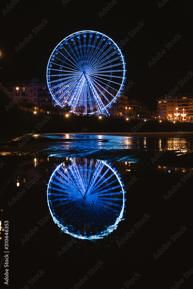 San Sebastian's ferris wheel with the lights on