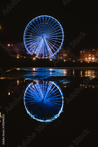 San Sebastian's ferris wheel with the lights on