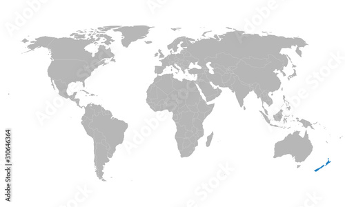 New zealand highlighted blue on world map vector. Gray background. Perfect for business backgrounds  backdrop  chart  presentation  education and wallpapers.