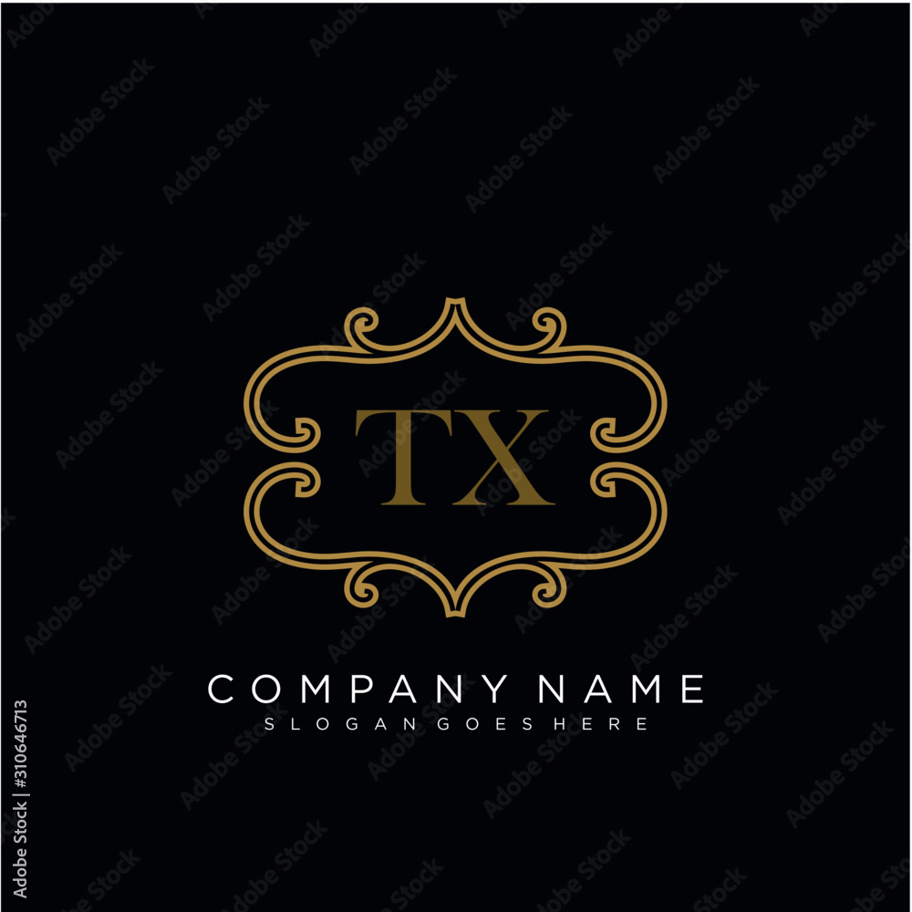 Initial letter TX logo luxury vector mark, gold color elegant classical
