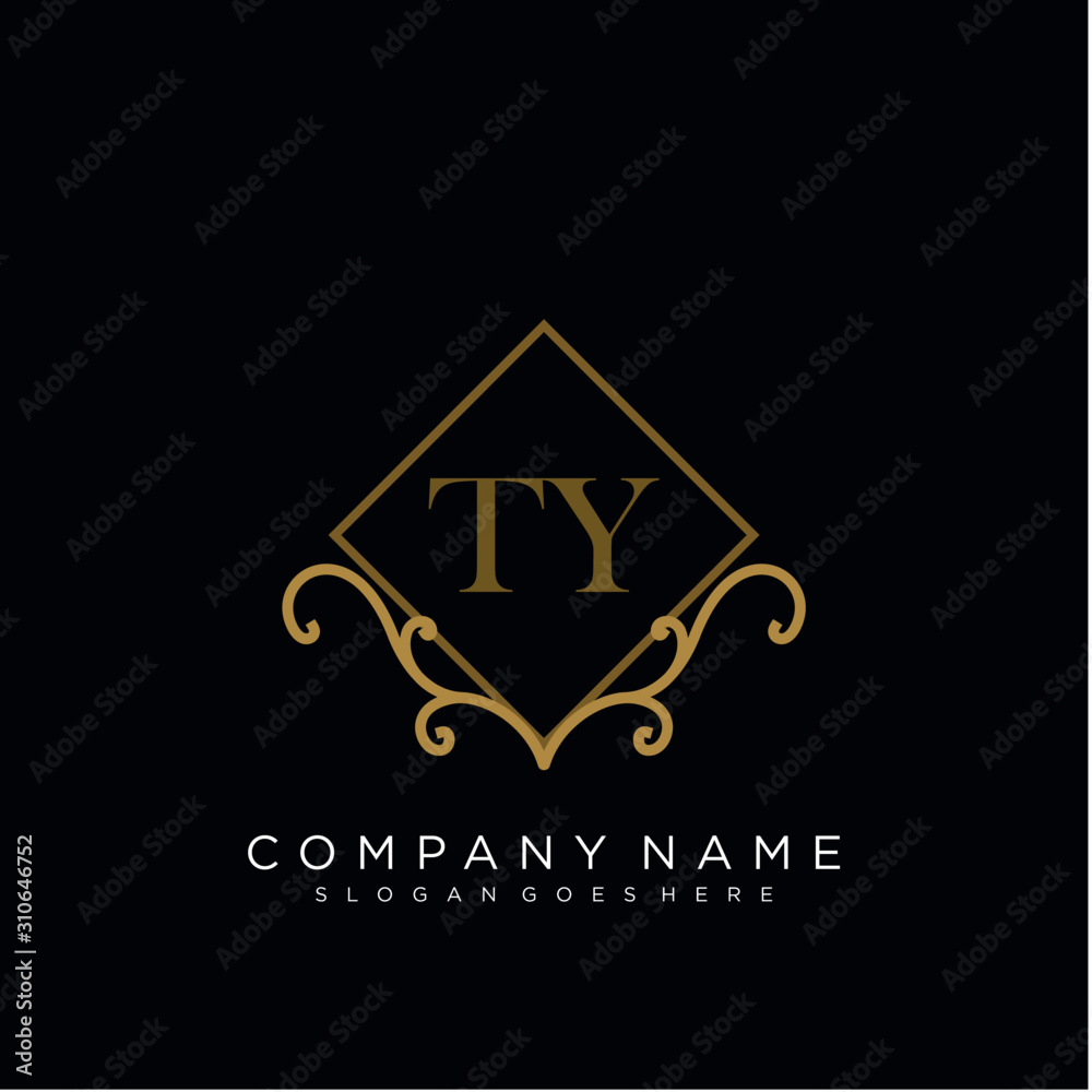 Initial letter TY logo luxury vector mark, gold color elegant classical