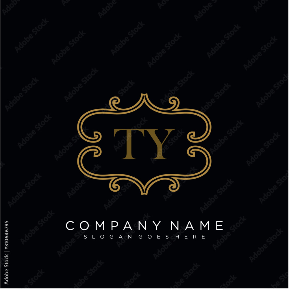 Initial letter TY logo luxury vector mark, gold color elegant classical