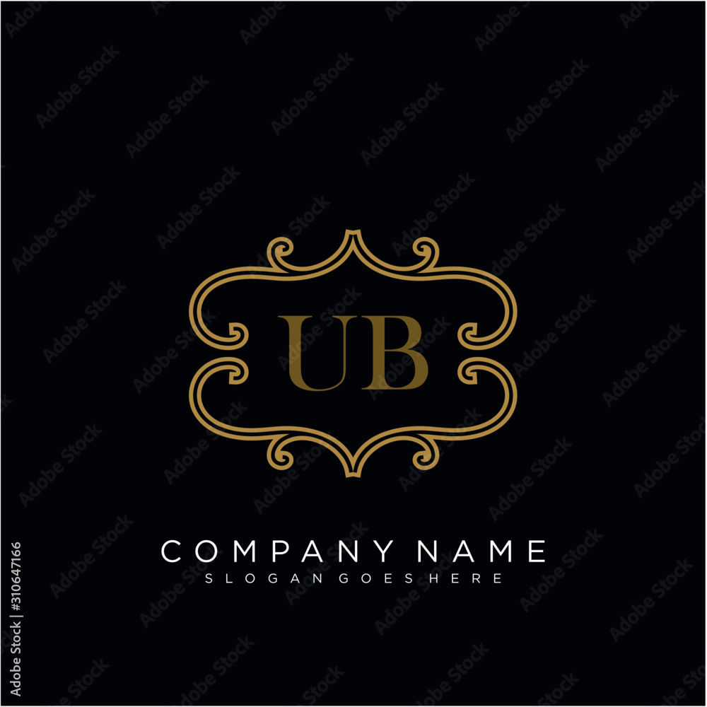 Initial letter UB logo luxury vector mark, gold color elegant classical
