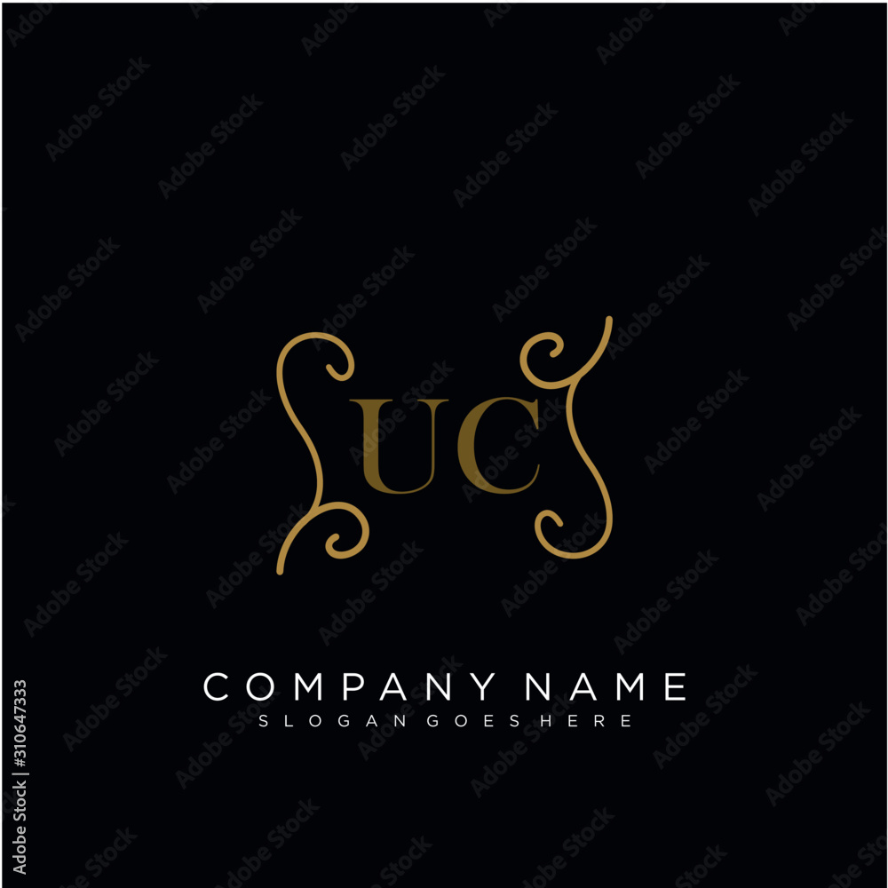 Initial letter UC logo luxury vector mark, gold color elegant classical