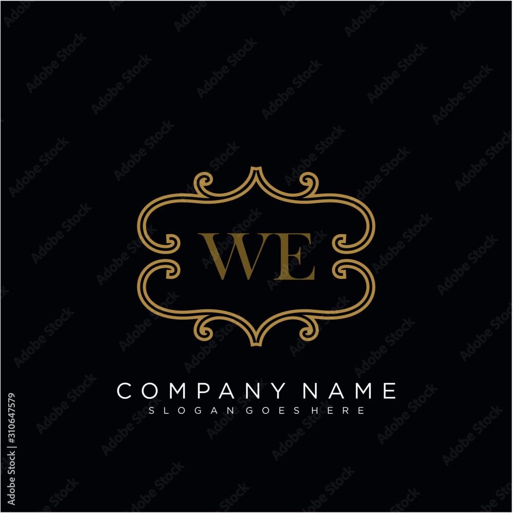 Initial letter WE logo luxury vector mark, gold color elegant classical
