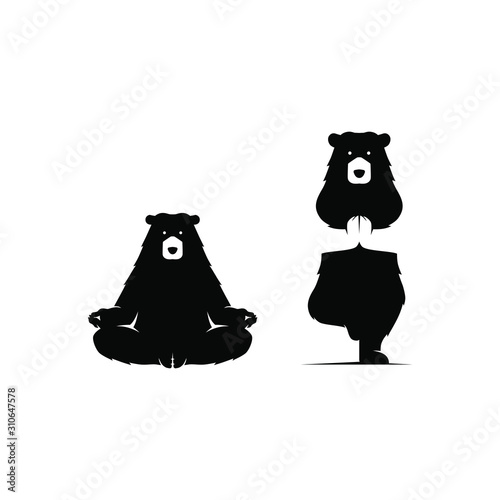 Vector logo style bear in yoga pose 