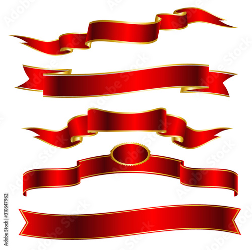  set of red ribbons against a white background