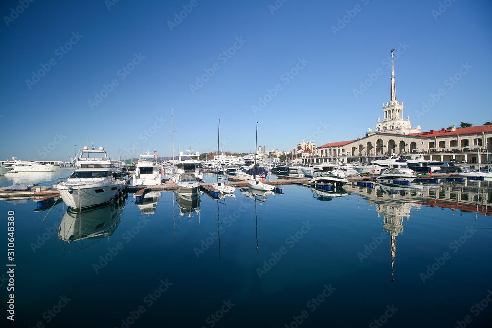 Yachts and boats in the seaport of Sochi, Russia