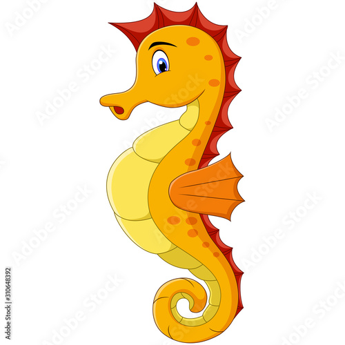 Cartoon illustration of cute a yellow seahorse
