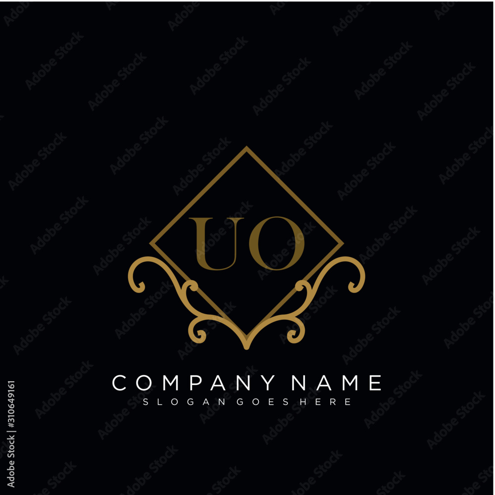Initial letter UO logo luxury vector mark, gold color elegant classical