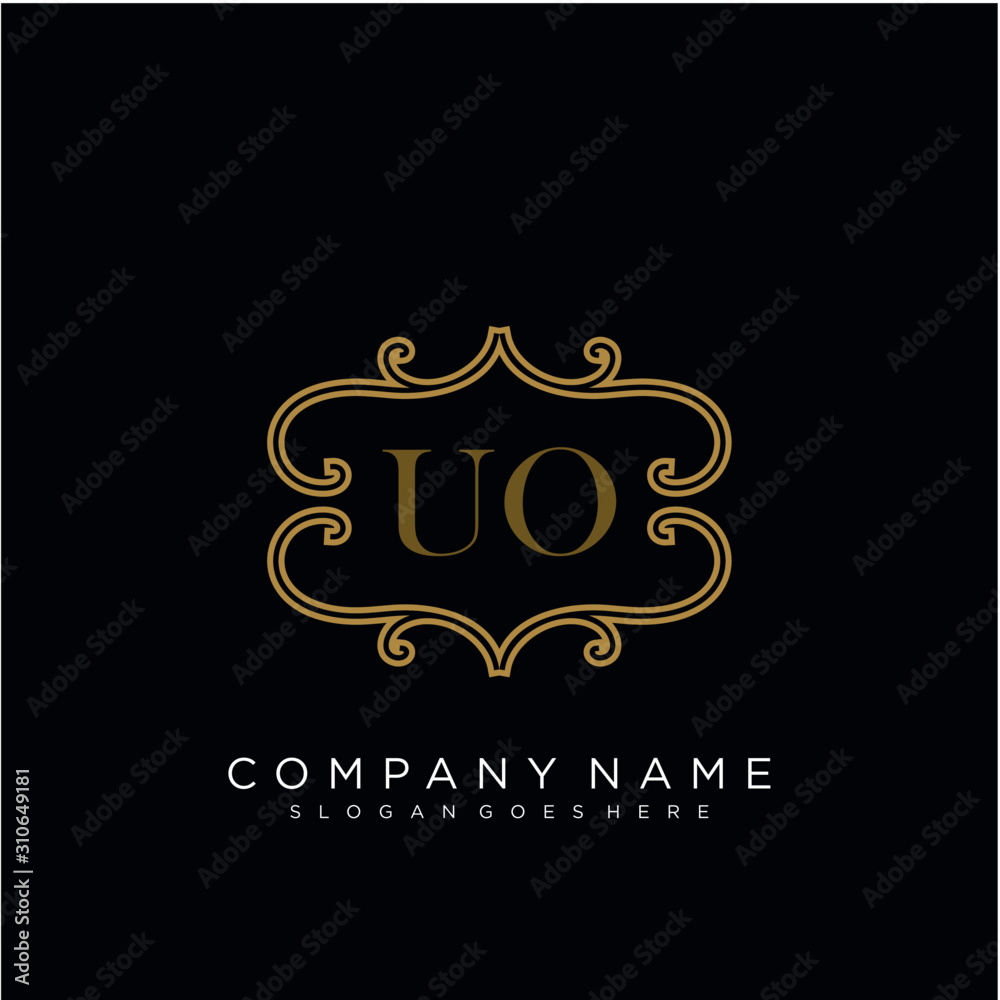 Initial letter UO logo luxury vector mark, gold color elegant classical