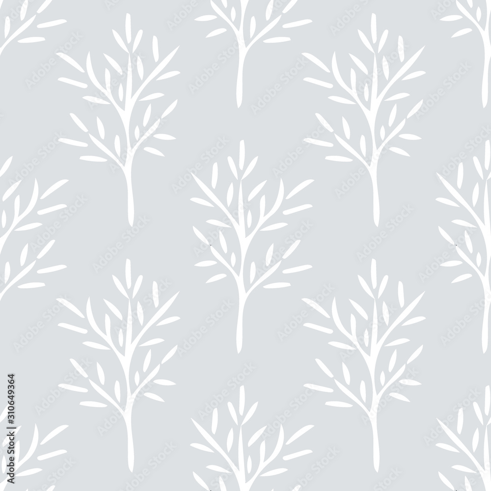 branch with leaves seamless pattern hand drawn in scandinavian style.