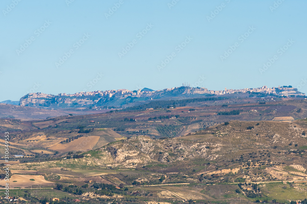View of Enna from Mazzarino, Caltanissetta, Sicily, Italy, Europe