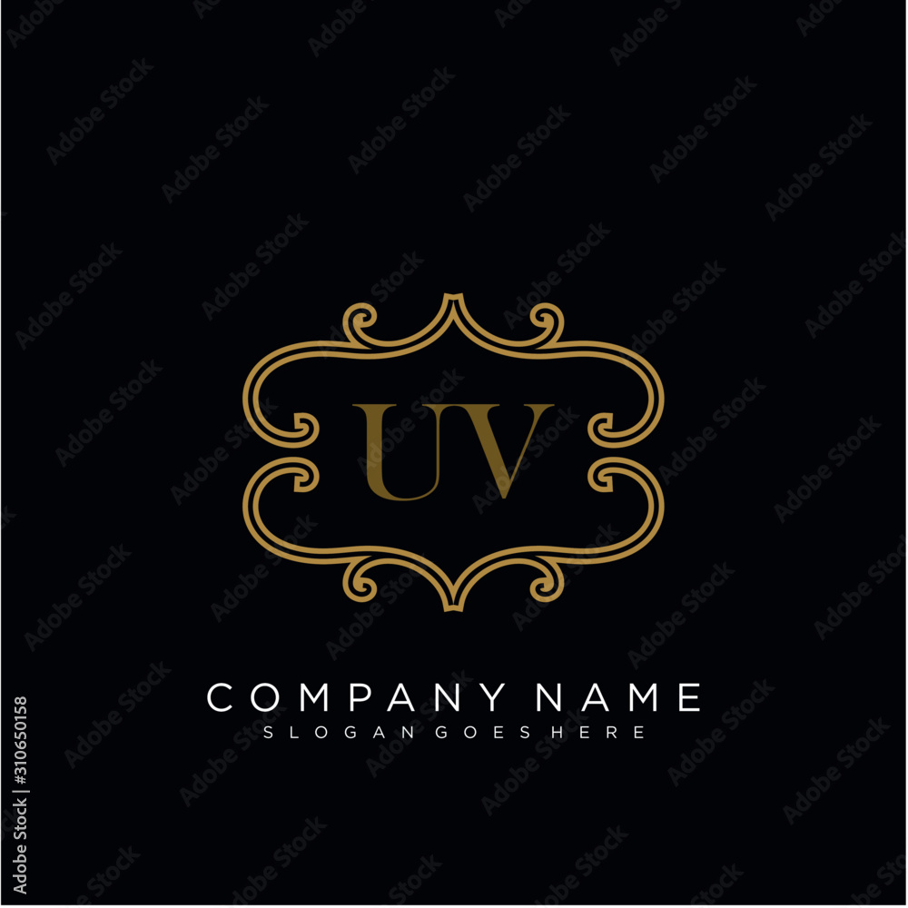 Initial letter UV logo luxury vector mark, gold color elegant classical Initial letter UV logo luxury vector mark, gold color elegant classical