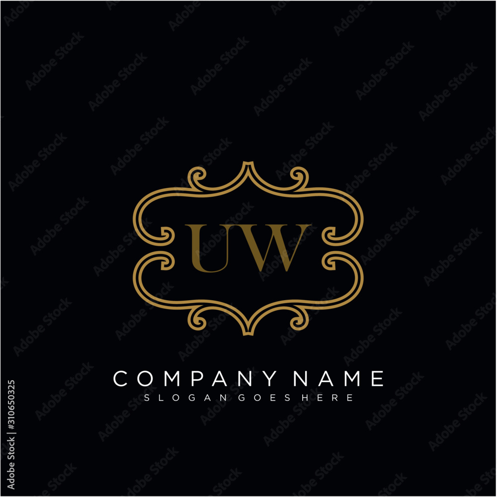 Initial letter UW logo luxury vector mark, gold color elegant classical