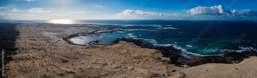 North coast of Fuerteventura Island, Drone Shot. Kitesurf spot. Canary Islands, Spain North coast of Fuerteventura Island, Drone Shot. Kitesurf spot. Canary Islands, Spain