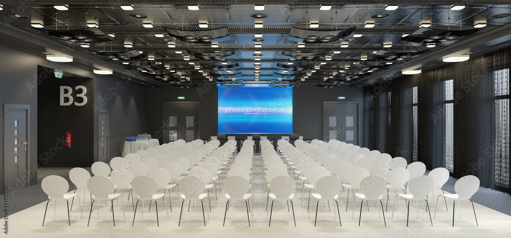 3d render of a large conference room - obrazy, fototapety, plakaty 