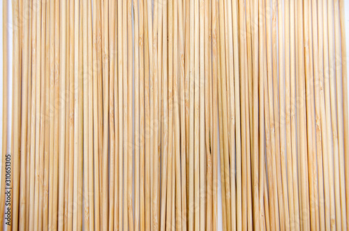 wooden skewers  background. Close-up. View from above.