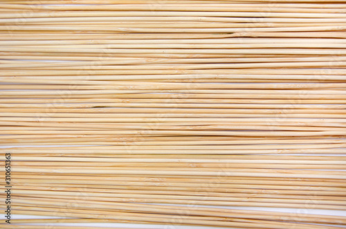 wooden skewers, background. Close-up. View from above.