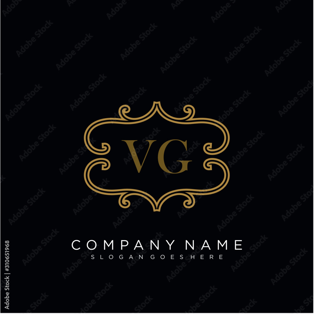 Initial letter VG logo luxury vector mark, gold color elegant classical 