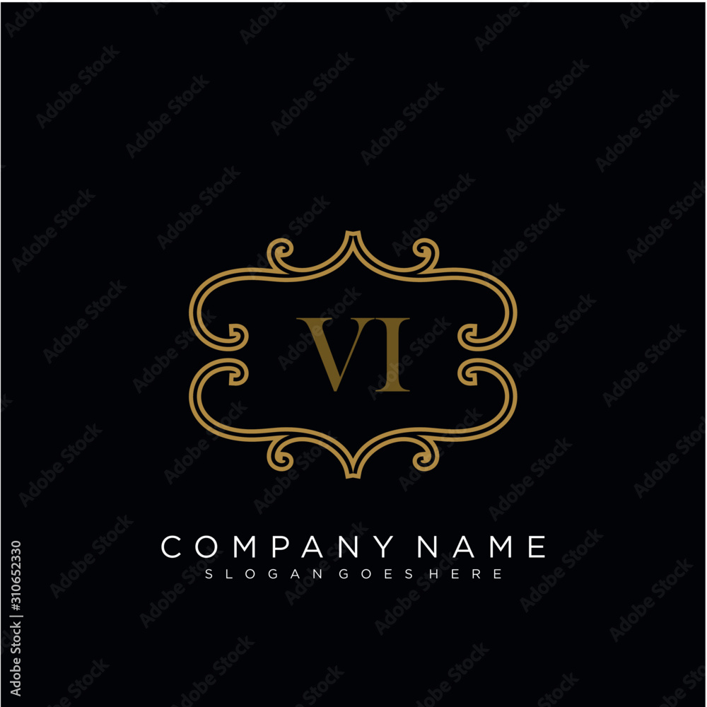 Initial letter VI logo luxury vector mark, gold color elegant classical 