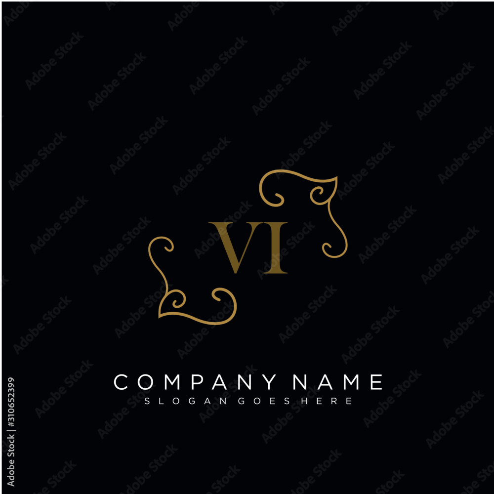 Initial letter VI logo luxury vector mark, gold color elegant classical 
