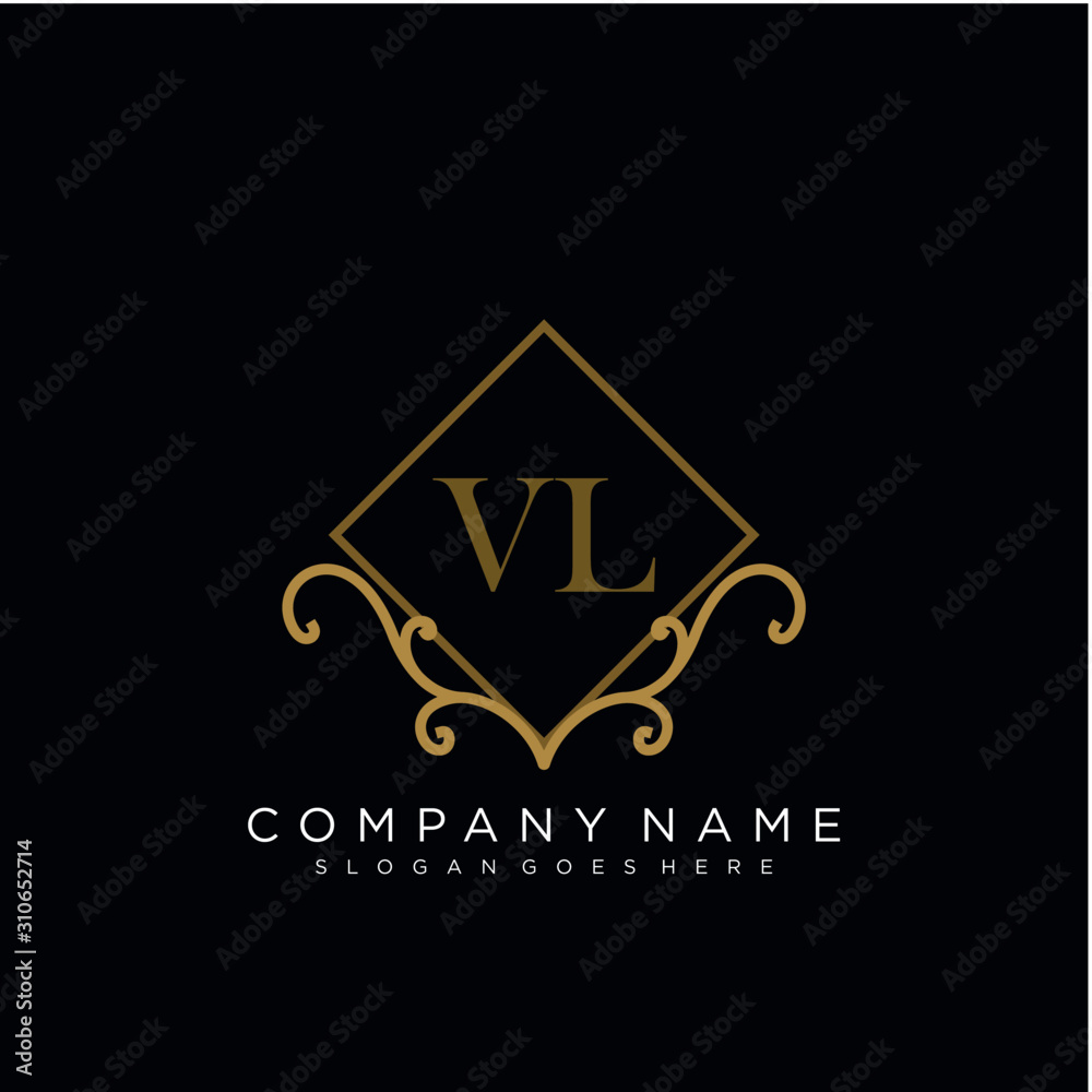 Initial letter VL logo luxury vector mark, gold color elegant