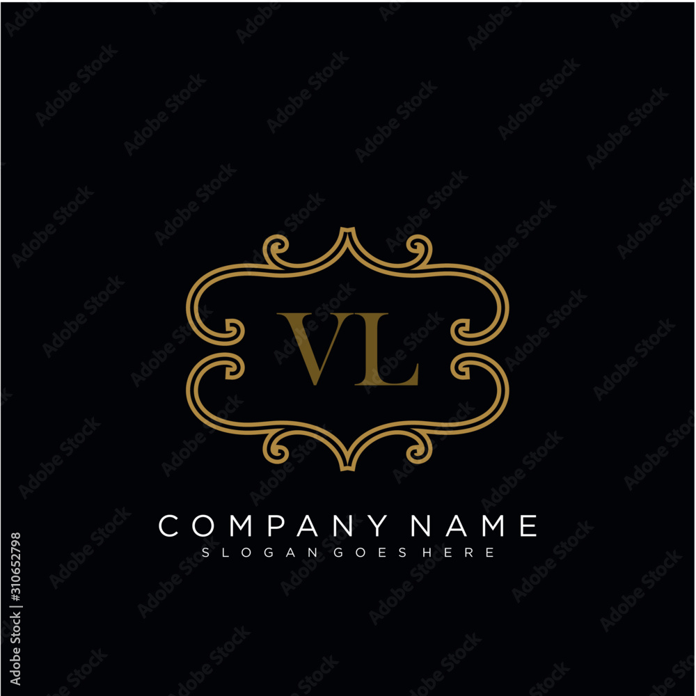 Initial letter VL logo luxury vector mark, gold color elegant classical 