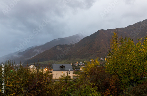 Early  in the morning view of Mestia village in Svaneti in the mountainous part of Georgia © svarshik