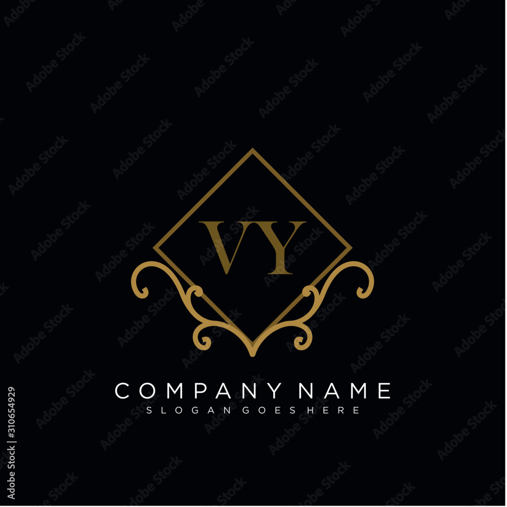 Initial letter VY logo luxury vector mark, gold color elegant classical 