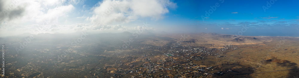 Vulcan Fuerteventura Calderon Hondo and volcanic mountain. Drone Shot Canary Island, Spain