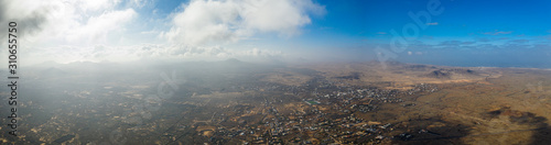 Vulcan Fuerteventura Calderon Hondo and volcanic mountain. Drone Shot Canary Island, Spain