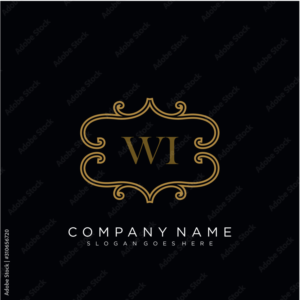 Initial letter WI logo luxury vector mark, gold color elegant classical