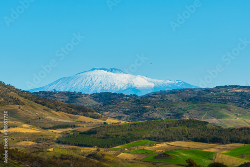 View of Mount Etna from Mazzarino, Caltanissetta, Sicily, Italy, Europe