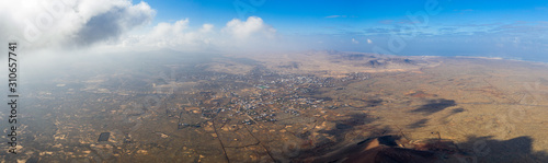 Vulcan Fuerteventura Calderon Hondo and volcanic mountain. Drone Shot Canary Island, Spain