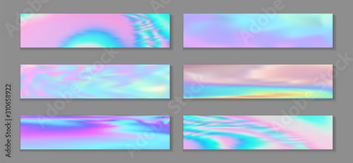 Holography hipster banner horizontal fluid gradient unicorn backgrounds vector collection. 