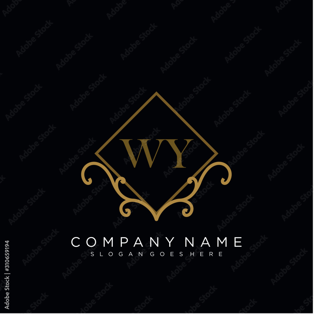 Initial letter WY logo luxury vector mark, gold color elegant classical