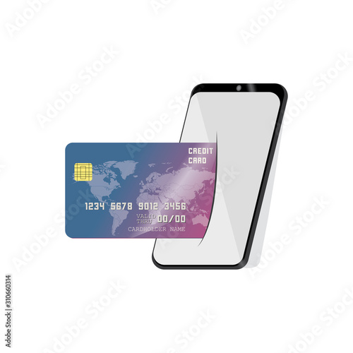 Online shopping with Mobile phone, Shopping cart and Credit card Isometric Flat vector illustration.