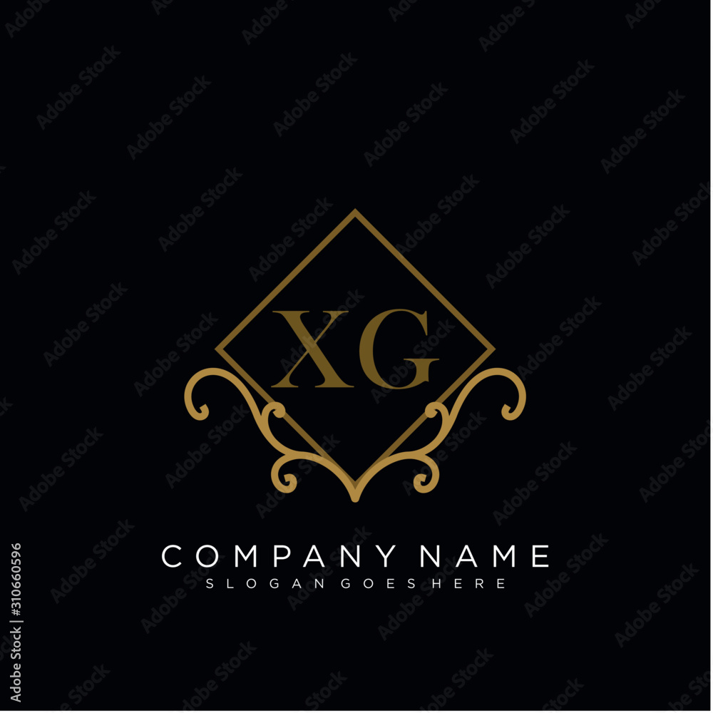 Initial letter XG logo luxury vector mark, gold color elegant classical 